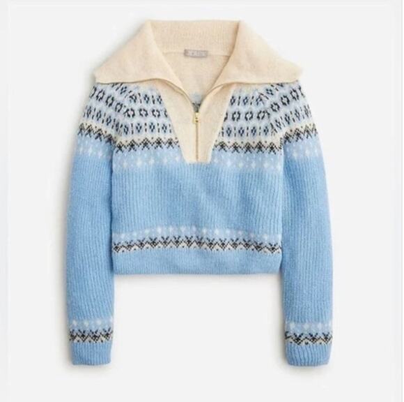 J. Crew Sweaters - J.Crew Fair Isle Half-Zip Sweater Brushed Yarn Lash Knit Alpaca Wool Blend XL